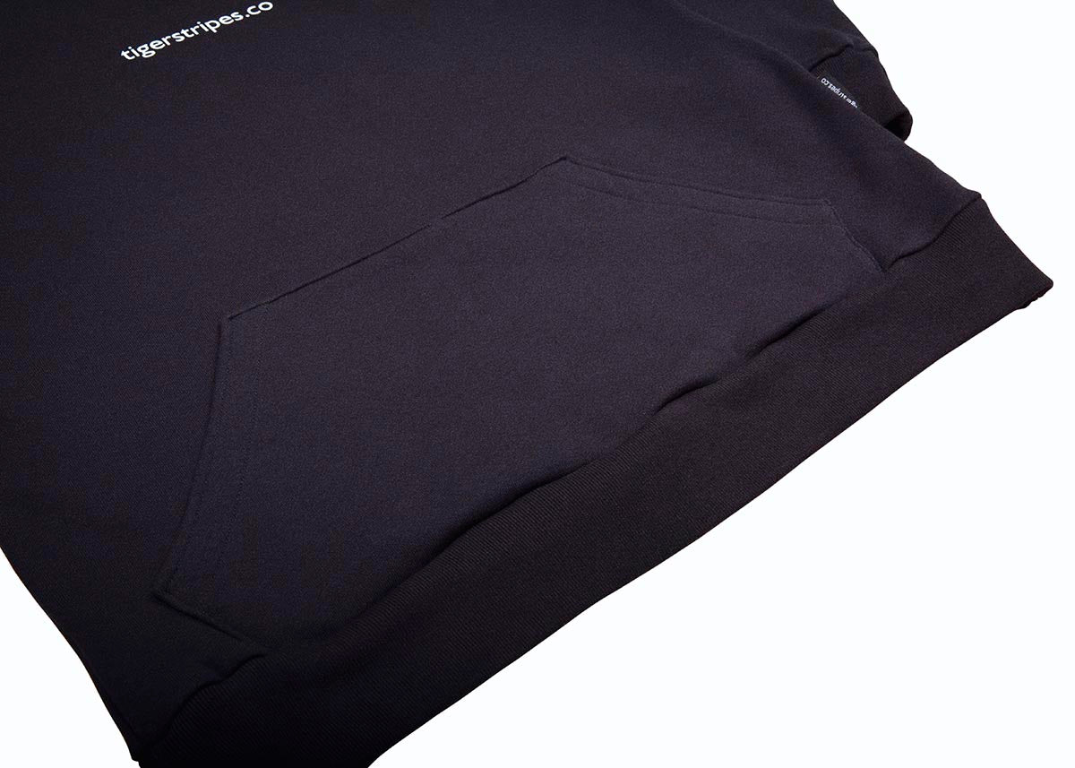 Unisex Cotton Fleece Sweater with Kangaroo Pouch Pockets - Tigerstripes White Logo.