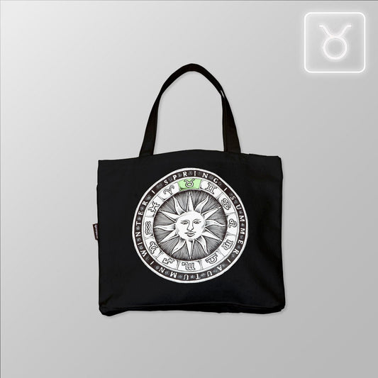 Zodiac Sun Dial - Taurus, Organic Cotton Canvas Tote Bag - www.tigerstripes.co - Tote Bag