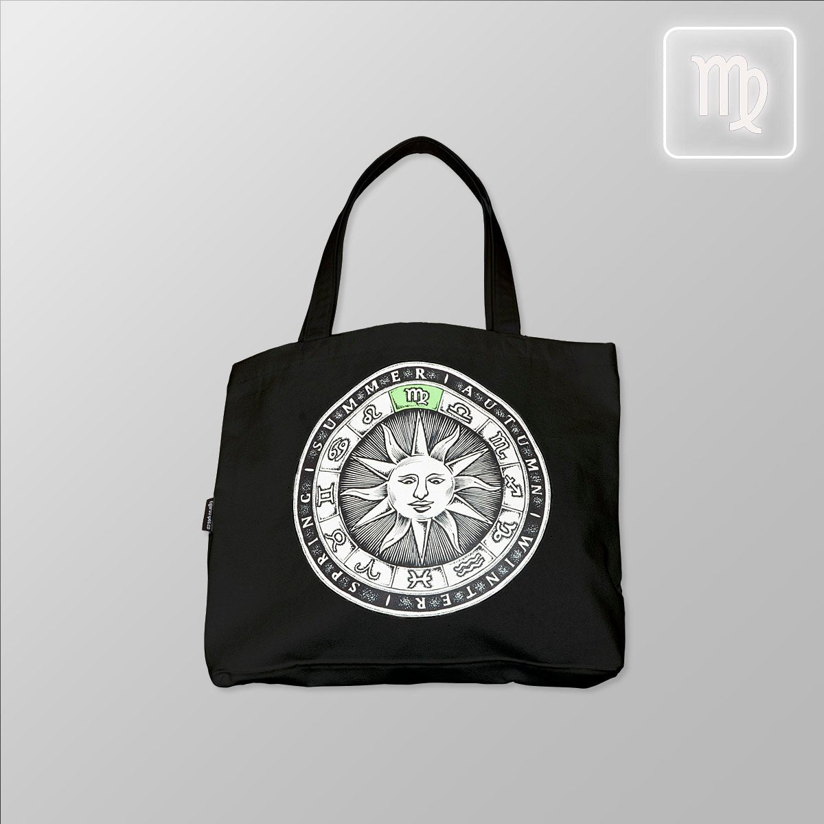 Zodiac Sun Dial - Virgo, Organic Cotton Canvas Tote Bag - www.tigerstripes.co - Tote Bag