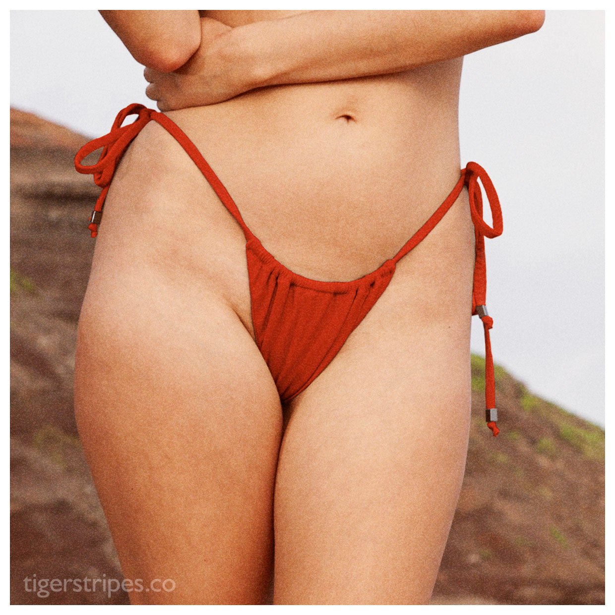 Classic Ruched Triangle Bikini Bottom - Red - www.tigerstripes.co - Bikini Bottom