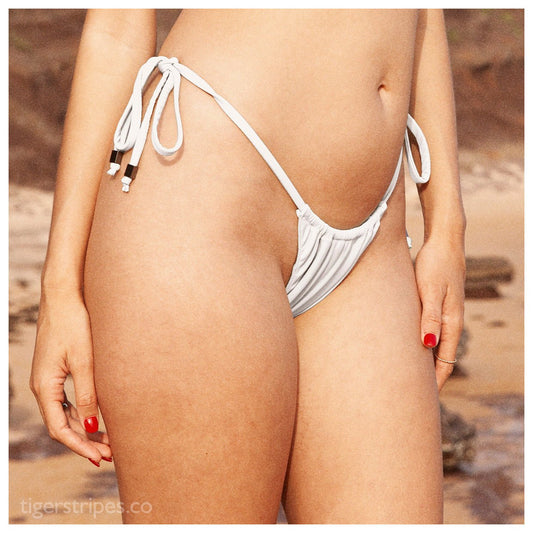 Classic Ruched Triangle Bikini Bottom - White - www.tigerstripes.co - Bikini Bottom