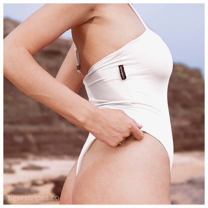 Classic Straight Cut One Piece - White - www.tigerstripes.co - One Piece Swimwear