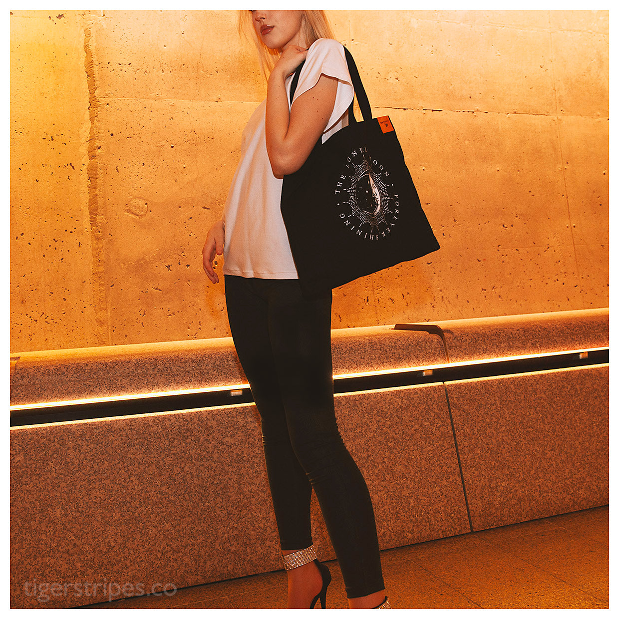 The Lonely Moon Celestial Series - Black Organic Cotton Canvas Tote Bag