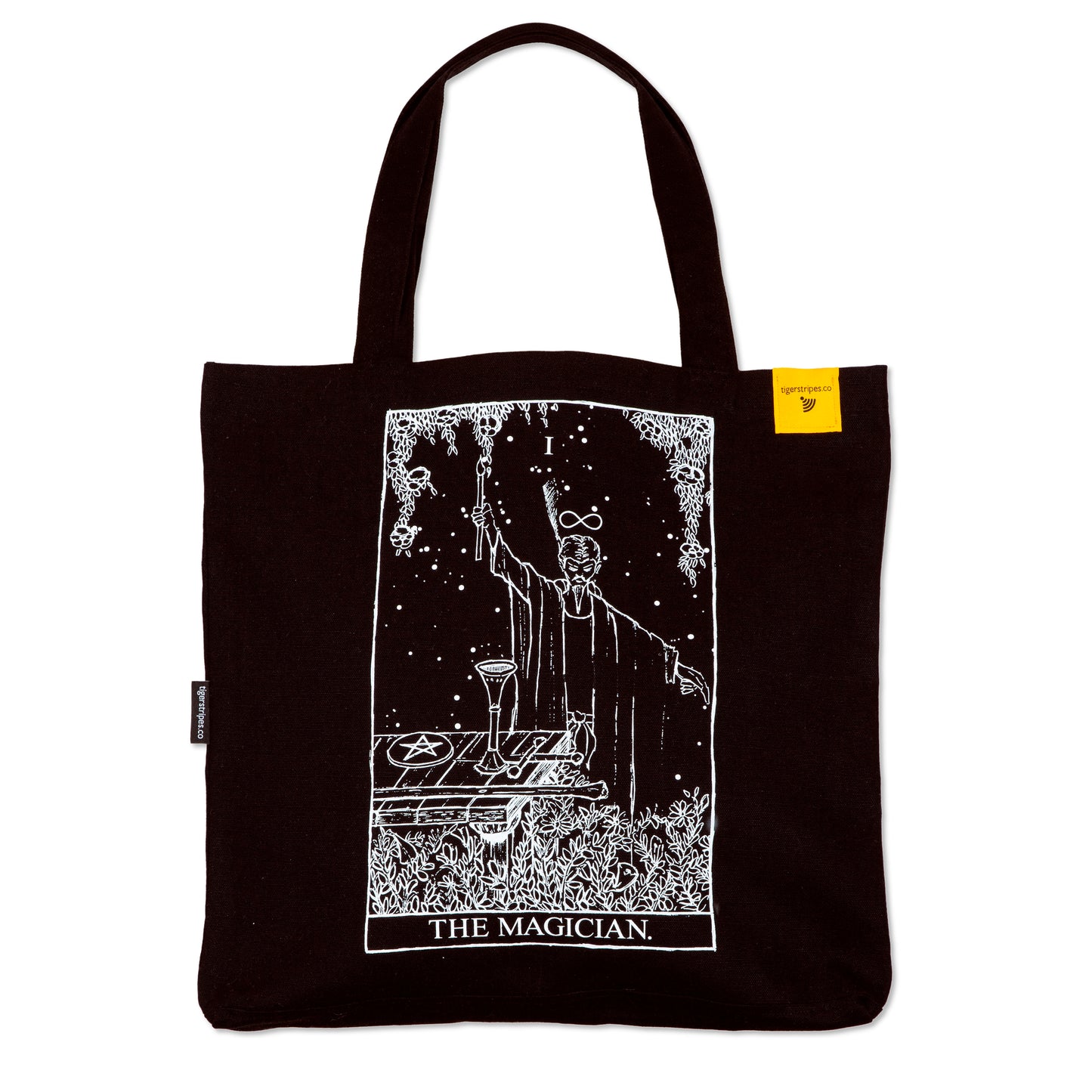 The Magician, Rider Waite Series - Black Organic Cotton Canvas Tote Bag