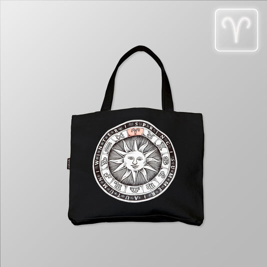 Zodiac Sun Dial - Aries, Organic Cotton Canvas Tote Bag