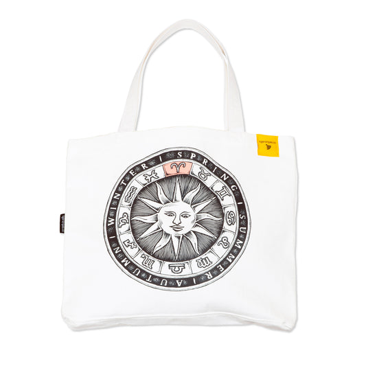 Zodiac Sun Dial - Aries, White Organic Cotton Canvas Tote Bag