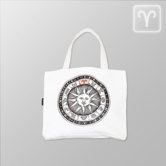 Zodiac Sun Dial - Aries, Organic Cotton Canvas Tote Bag