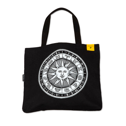 Zodiac Sun Dial - Black Organic Cotton Canvas Tote Bag