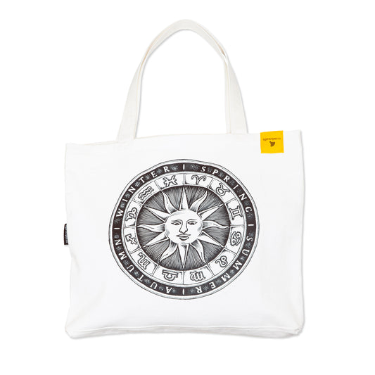Zodiac Sun Dial - White Organic Cotton Canvas Tote Bag