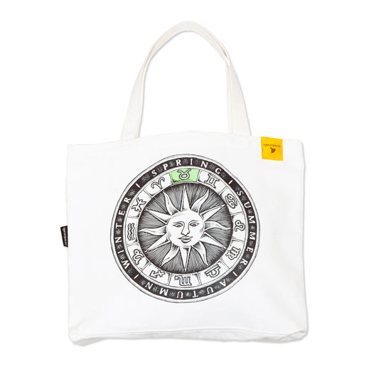Zodiac Sun Dial - Taurus, White Organic Cotton Canvas Tote Bag