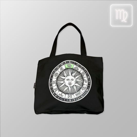 Zodiac Sun Dial - Virgo, Organic Cotton Canvas Tote Bag