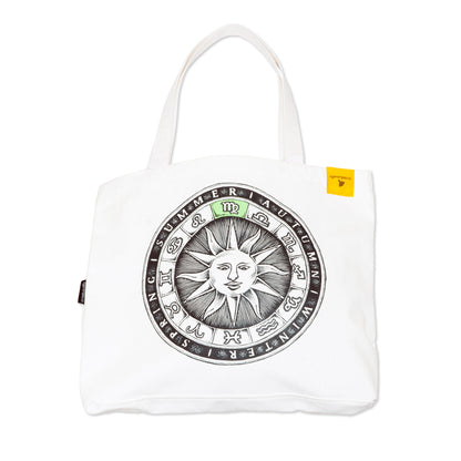 Zodiac Sun Dial - Virgo, White Organic Cotton Canvas Tote Bag