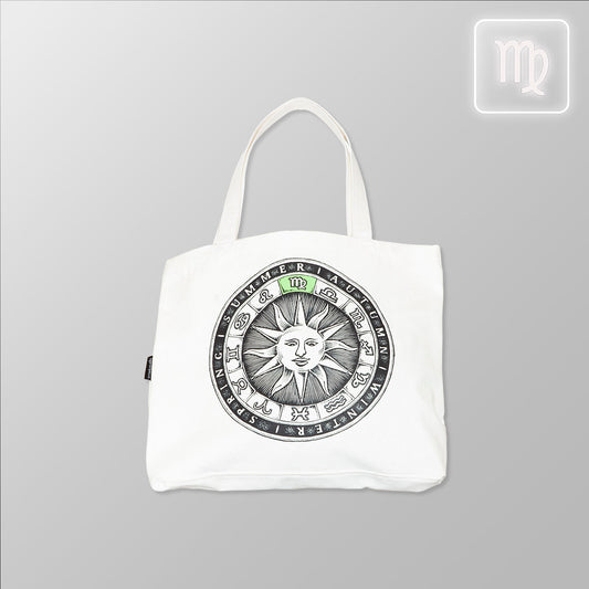 Zodiac Sun Dial - Virgo, Organic Cotton Canvas Tote Bag