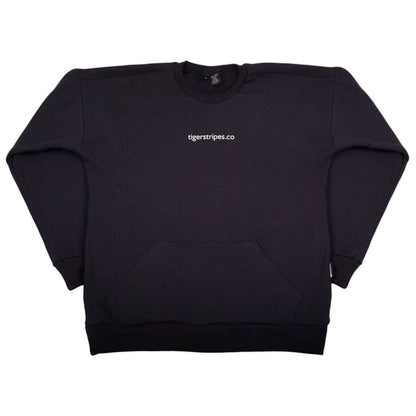 Unisex Cotton Fleece Sweater with Kangaroo Pouch Pockets -  Tigerstripes White Logo.