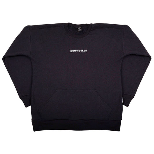 Unisex Cotton Fleece Sweater with Kangaroo Pouch Pockets -  Tigerstripes White Logo.