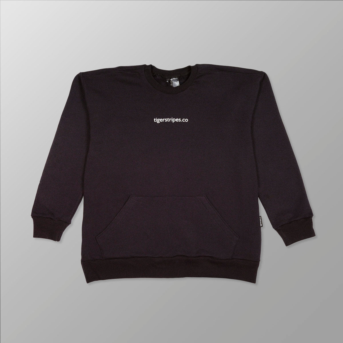 Unisex Cotton Fleece Sweater with Kangaroo Pouch Pockets -  Tigerstripes White Logo.