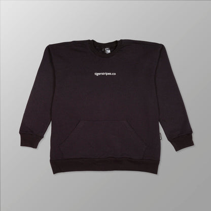 Unisex Cotton Fleece Sweater with Kangaroo Pouch Pockets -  Tigerstripes White Logo.