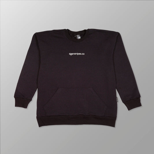 Unisex Cotton Fleece Sweater with Kangaroo Pouch Pockets -  Tigerstripes White Logo.