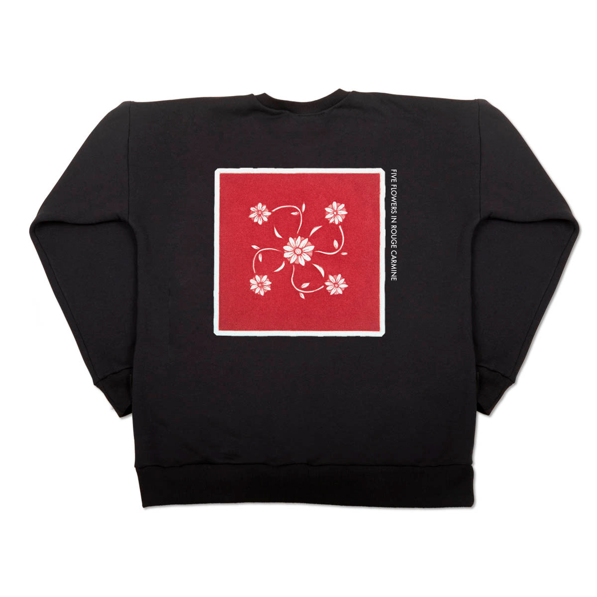 Unisex Cotton Fleece Sweater - Five Flowers in Rouge Carmine.