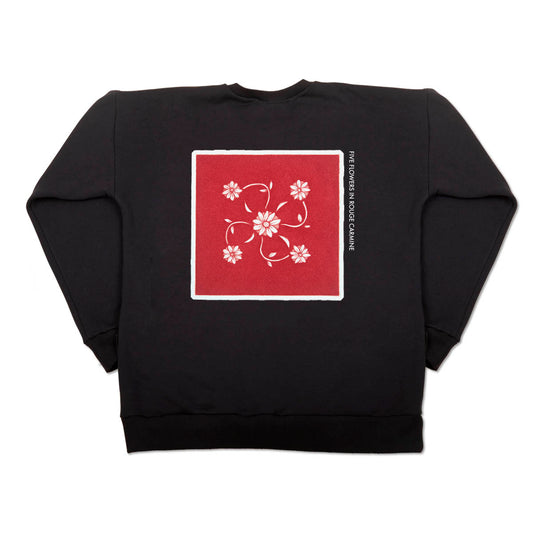 Unisex Cotton Fleece Sweater - Five Flowers in Rouge Carmine.