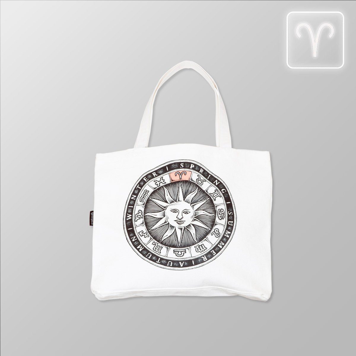 Zodiac Sun Dial - Aries, Organic Cotton Canvas Tote Bag - www.tigerstripes.co - Tote Bag