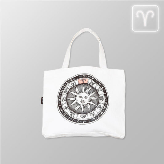 Zodiac Sun Dial - Aries, Organic Cotton Canvas Tote Bag - www.tigerstripes.co - Tote Bag