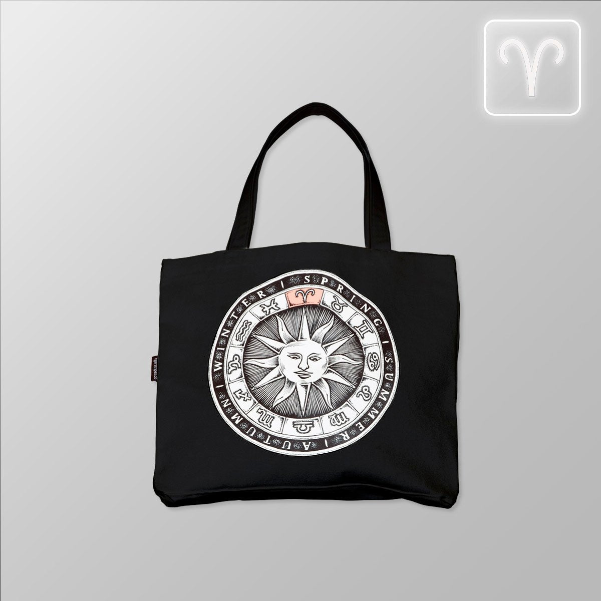 Zodiac Sun Dial - Aries, Organic Cotton Canvas Tote Bag - www.tigerstripes.co - Tote Bag