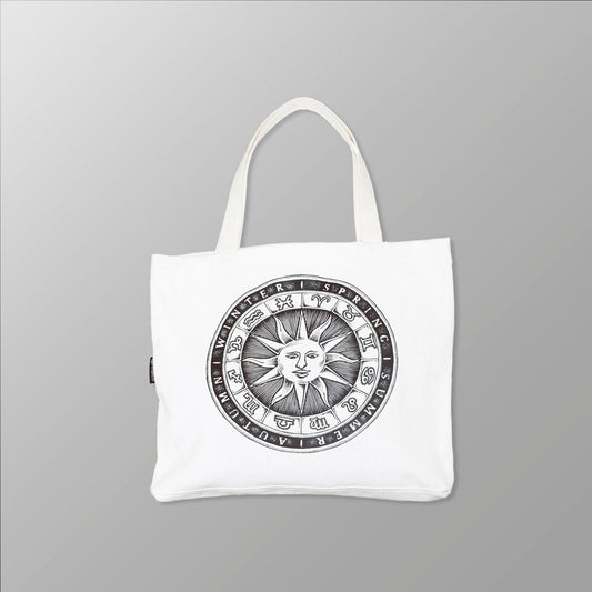 Zodiac Sun Dial - Organic Cotton Canvas Tote Bag - www.tigerstripes.co - Tote Bag