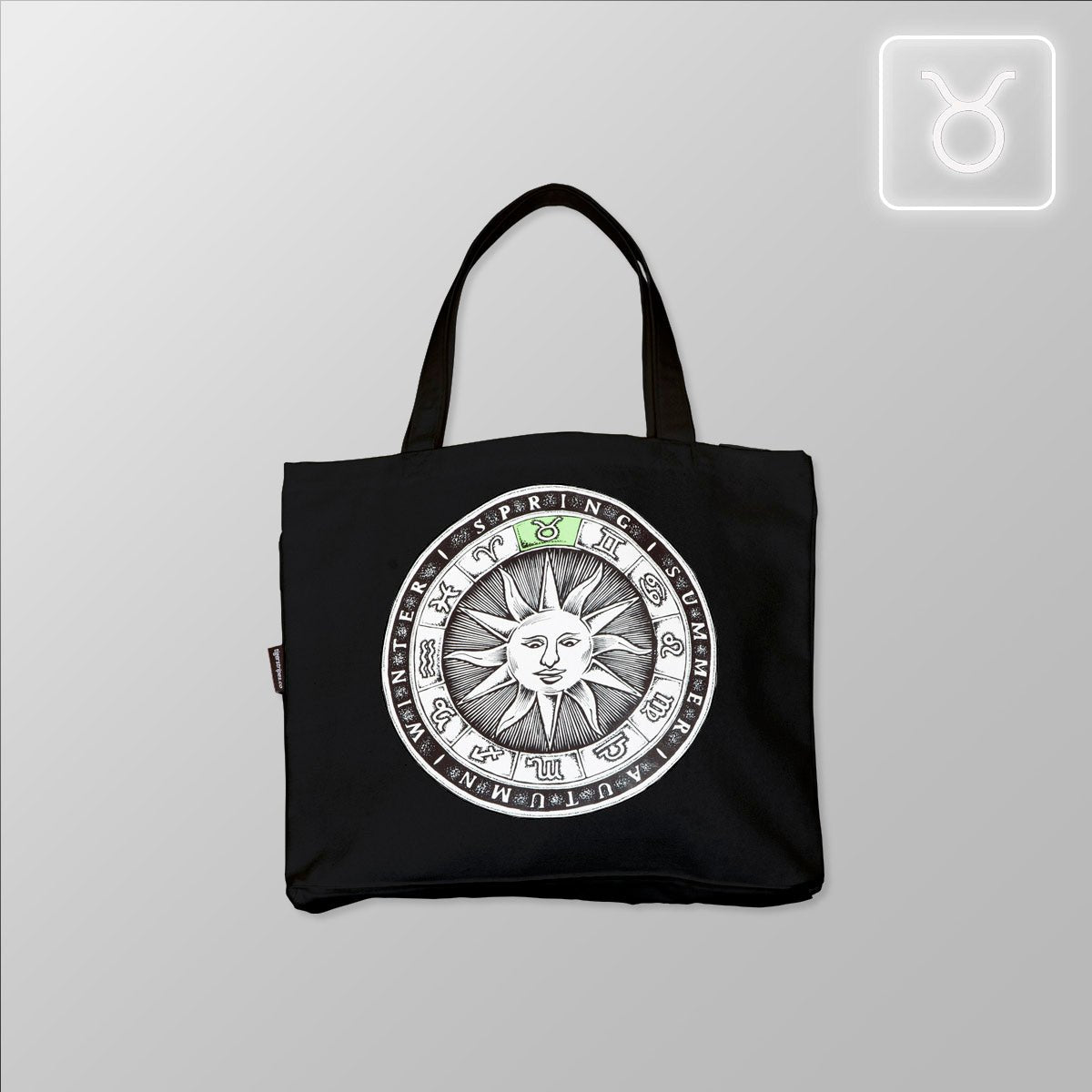 Zodiac Sun Dial - Taurus, Organic Cotton Canvas Tote Bag - www.tigerstripes.co - Tote Bag