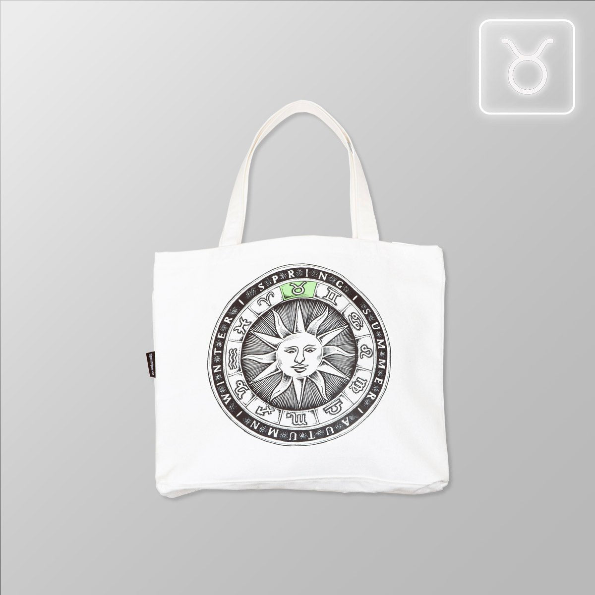 Zodiac Sun Dial - Taurus, Organic Cotton Canvas Tote Bag - www.tigerstripes.co - Tote Bag