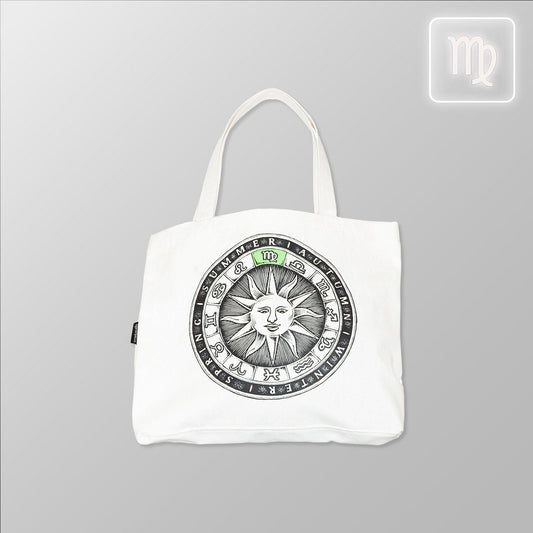 Zodiac Sun Dial - Virgo, Organic Cotton Canvas Tote Bag - www.tigerstripes.co - Tote Bag