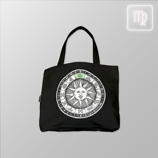 Zodiac Sun Dial - Virgo, Organic Cotton Canvas Tote Bag - www.tigerstripes.co - Tote Bag